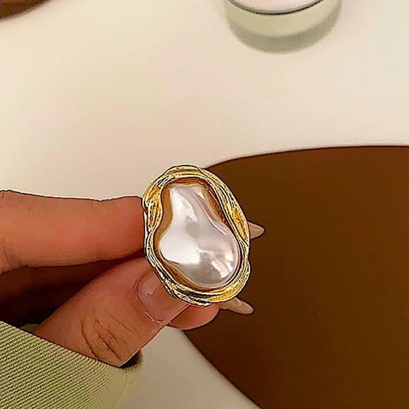 Irregular Pearl Rings Gold Baroque Statement Ring Adjustable Chunky Wedding - Picture 8 of 13